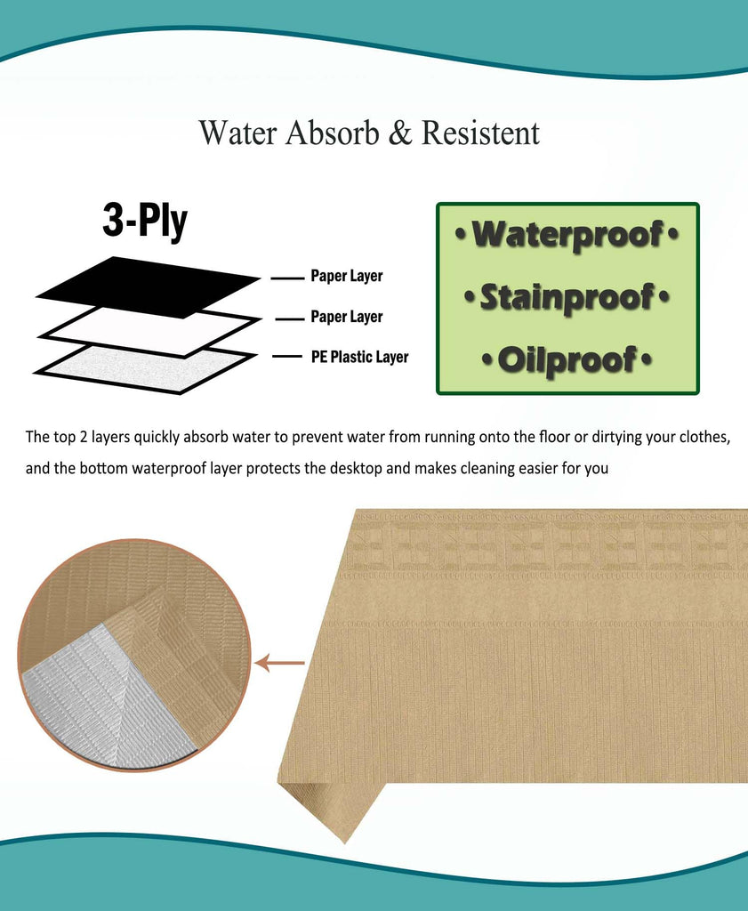 TheoZemica Kraft Paper Tablecloth for Rectangle Tables 4 Pcs, 54"×108", Waterproof Paper Tablecloths with Plastic Backing for 6-8ft Tables, 3-Ply Paper & Plastic Table Cloth Cover for Party Banquet