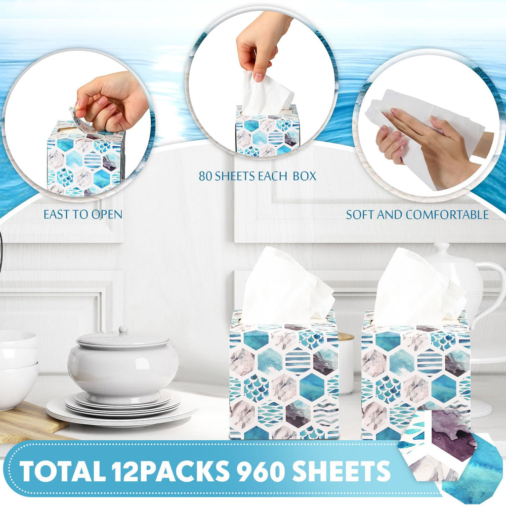 Lincia 12 Pack Facial Tissues Cube Boxes with 80 Sheets, Fresh Style