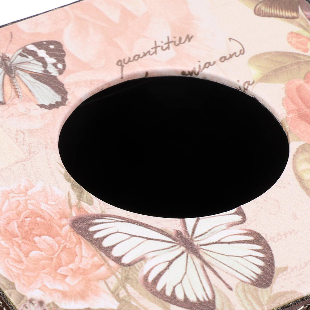 Hoowen Butterfly Tissue Box Cover, Wood Square Tissue Holder, Stylish Pink