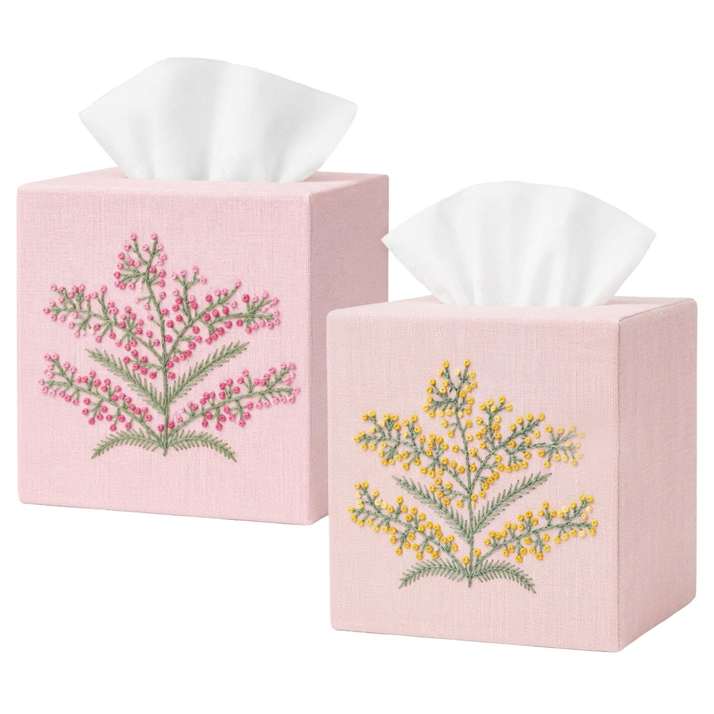 EmbroideryLinen.VN Square Tissue Box Cover Cute Set of 2, Pink