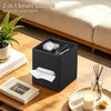 PUSU Square PU Leather Tissue Box Cover with Top Storage Tray Modern Decor