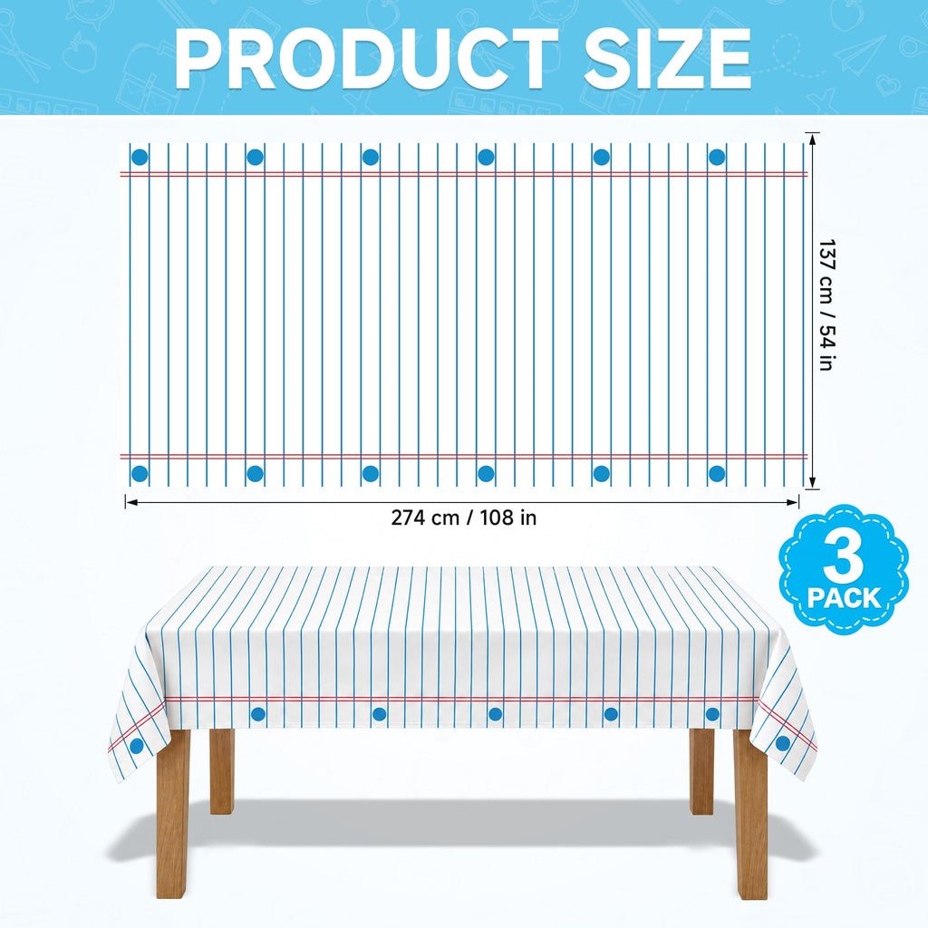 3 Pack Notebook Paper Plastic Tablecloths Disposable Rectangle Table Covers