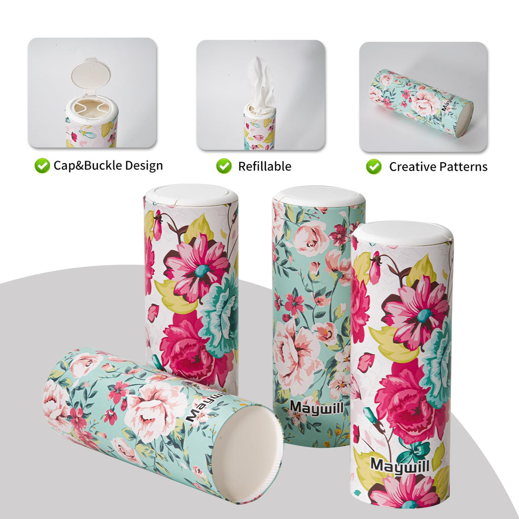 Chic Facial Tissue Holder for Car Cup Holder - Travel Tissue Tubes Box Container (3-ply, 4 Pack, 200 Sheets)