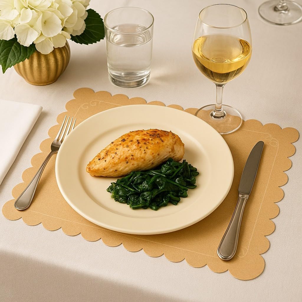 Ur-Way Kraft Paper Placemats Pack: 10 x 14 inch Light Brown Scalloped Edged Disposable Kraft Paper Place Mats for Dining - Perfect for Rustic Farmhouse, Wedding, or Holiday Table Decor