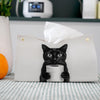 PaJiaNi Cute Black Cat Leather Tissue Box Cover for Bathroom Decor,Fun Cat Toilet Paper Box Holder,Funny Decorative Facial Paper Case for Living Room Bathroom Office Desk,9.8x5.9x5.9In