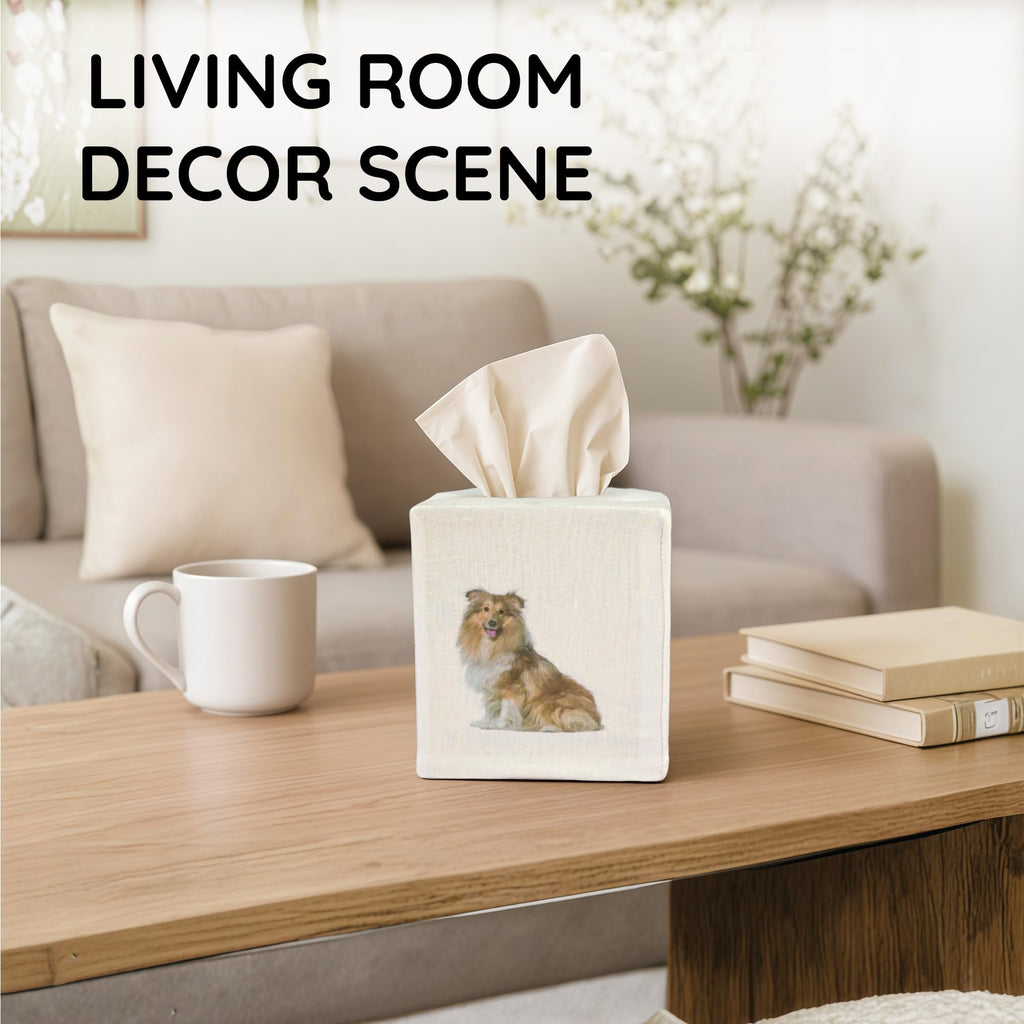 EmbroideryLinen.VN Square Tissue Box Cover Cute Set of 2, Dog - Ivory