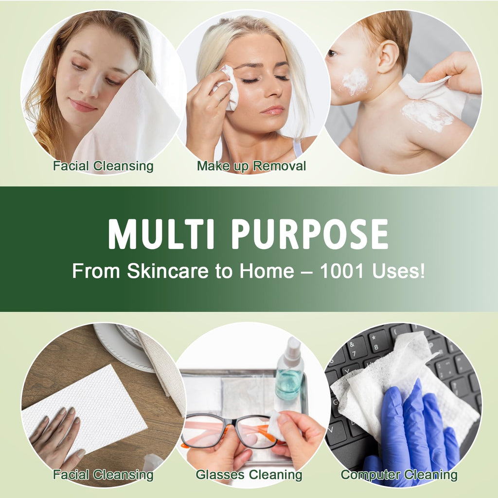 Disposable Face Towels 600 Count, Biodegradable Ultra Soft & Thick Facial Towels for Sensitive Skin, Lint-Free Makeup Remover Dry Wipes, Multi-Purpose Cleansing Towelettes for Face Wipes, Skincare