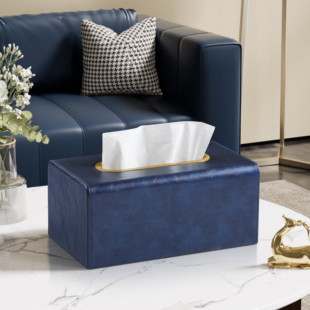 MEIBOOCH Rectangle Tissue Box Cover for Boxes Up to 3.9" Tall, Navy Blue