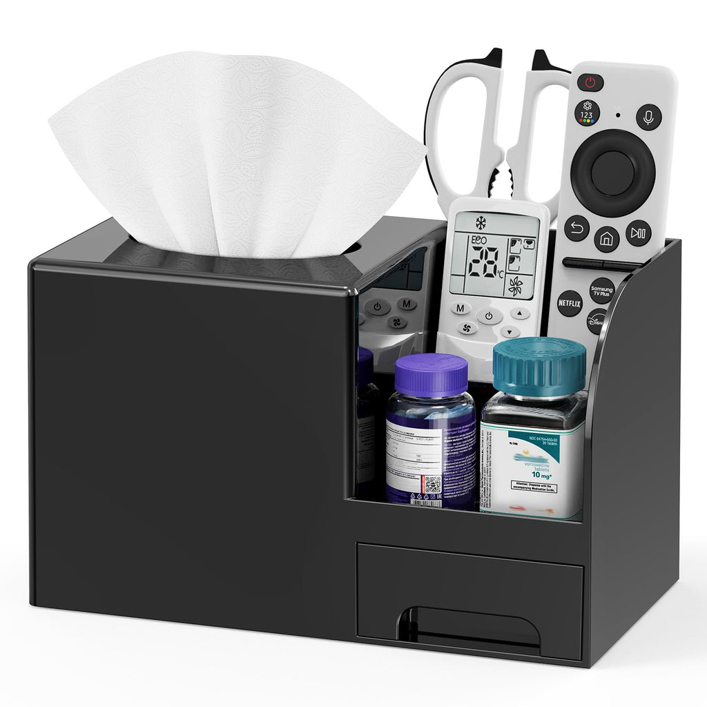 Plastic Square Tissue Box Cover, Multi-Functional Tissue Holder, Black