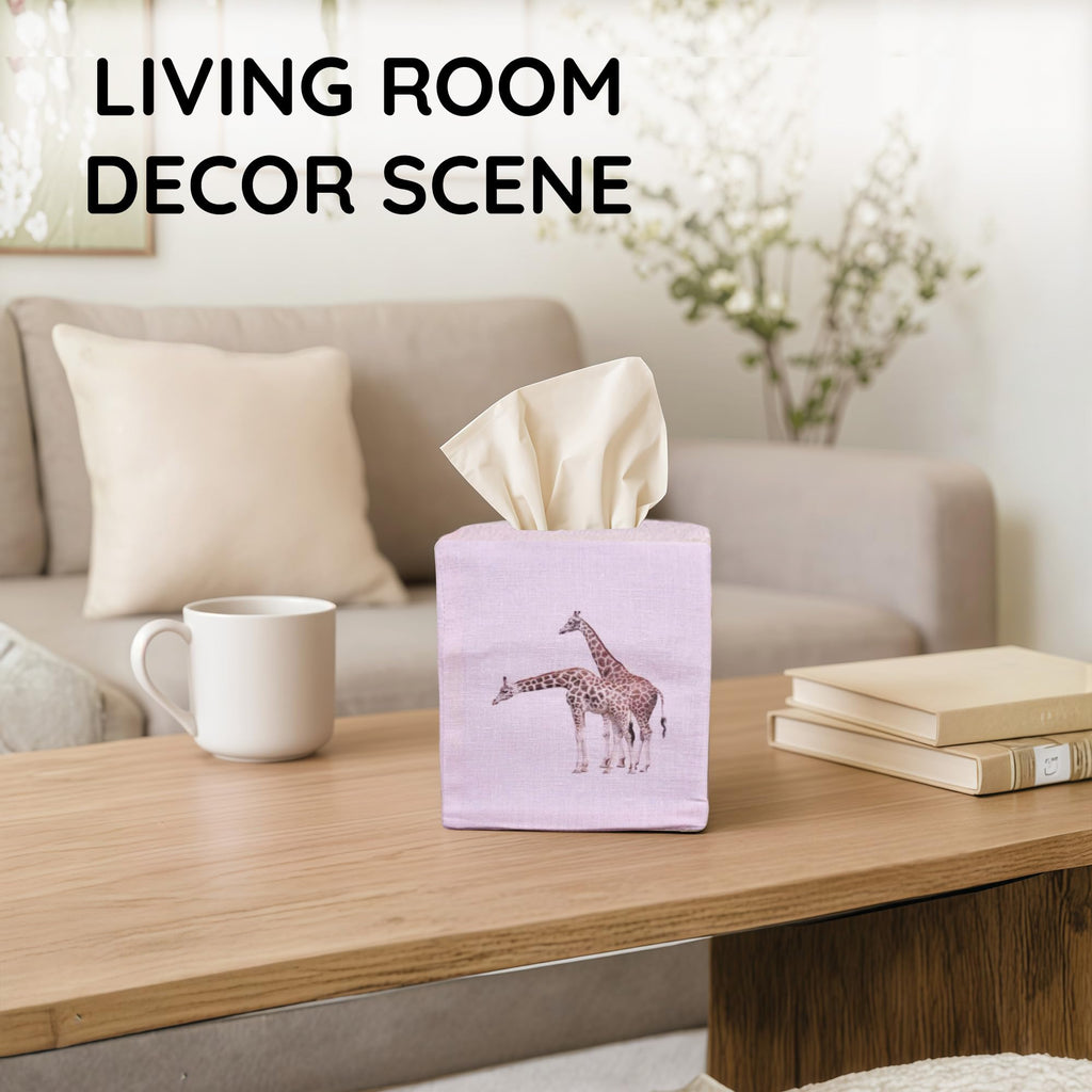EmbroideryLinen.VN Square Tissue Box Cover Cute Set of 2, Giraffe