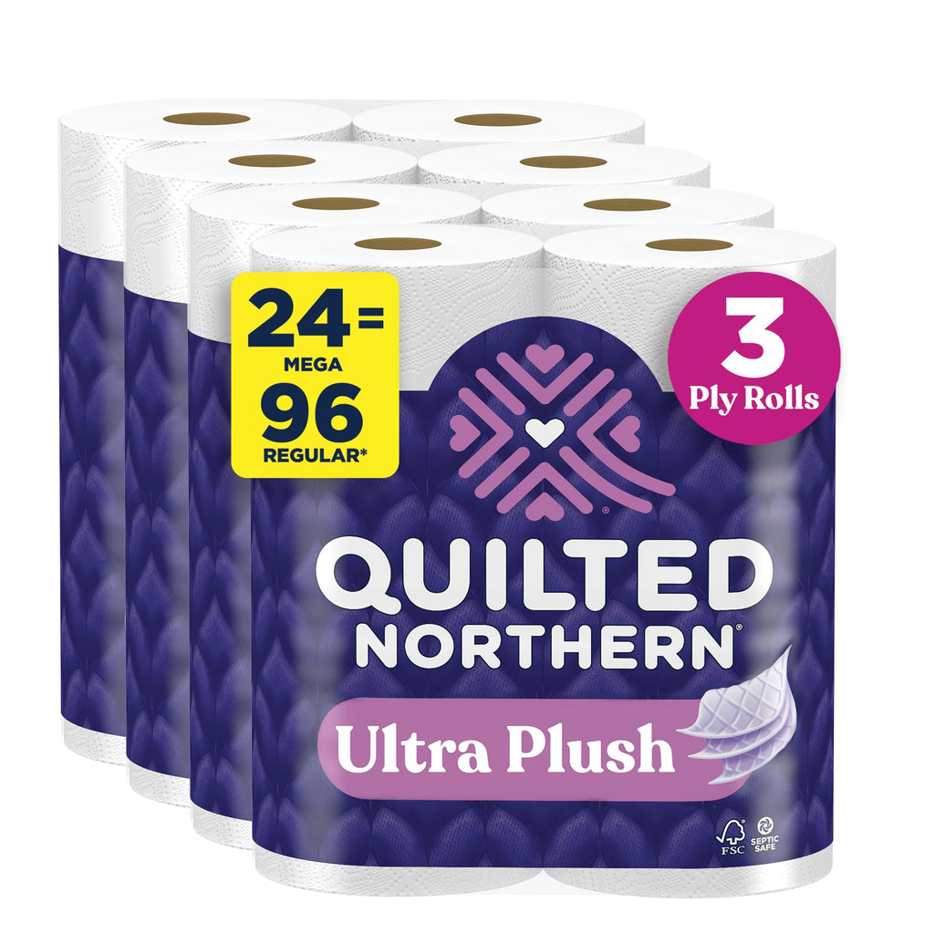 Quilted Northern Toilet Paper, Ultra Plush, 24 Mega Rolls, Bath Tissue