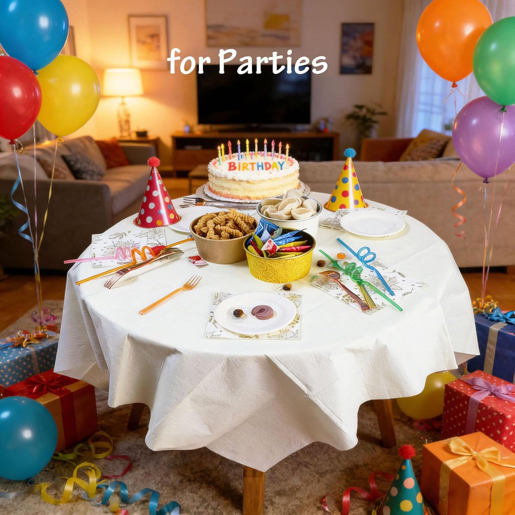 [6 Pack] White Square Tablecloths 54x54 Inch, Disposable Paper Table Cloth for Square and Round Tables, Waterproof 3-Ply Paper & Plastic Table Cover for Labor Day Thanksgiving Wedding Baby Shower