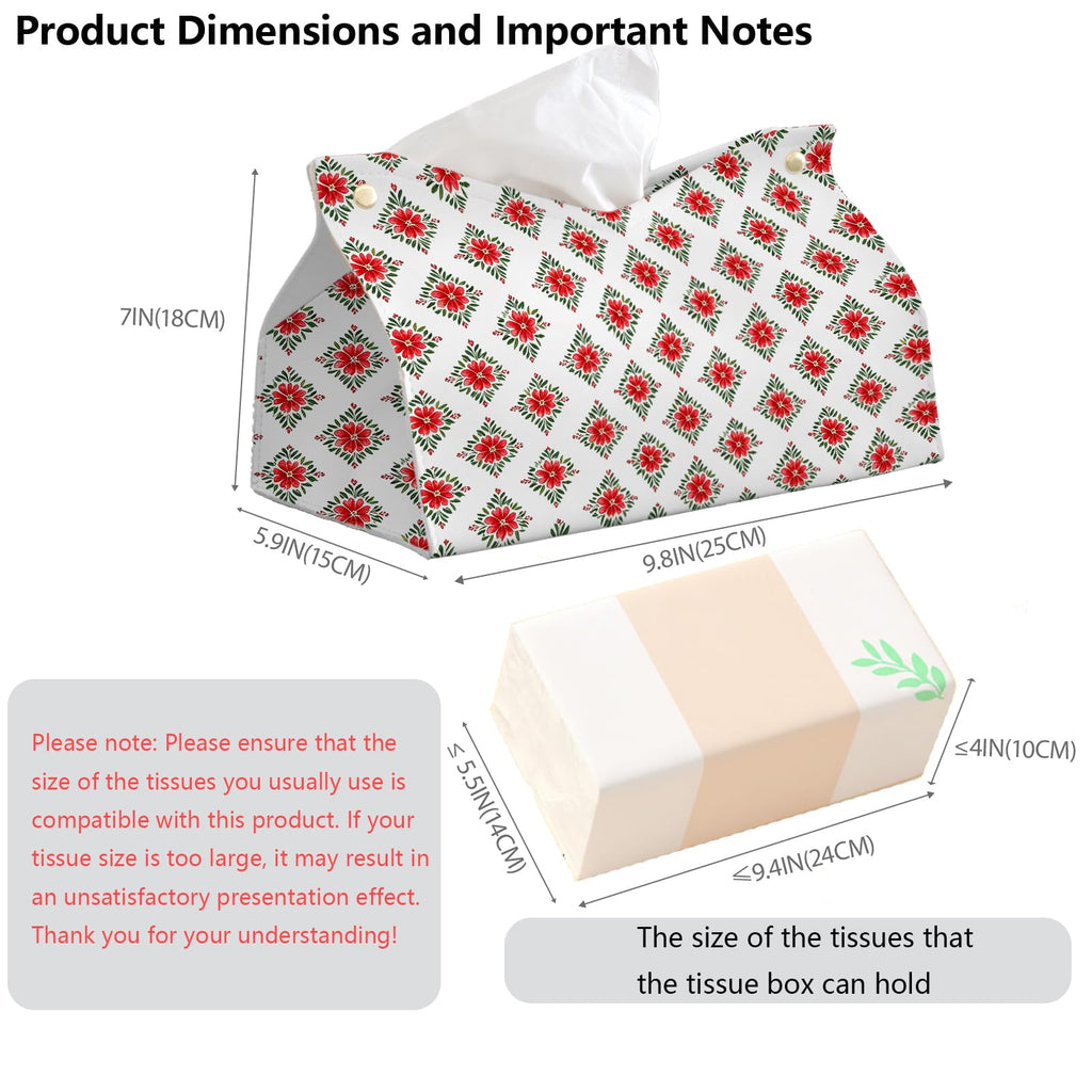 PaJiaNi Red Floral Tissue Box Cover Rectangle for Winter Christmas Decor