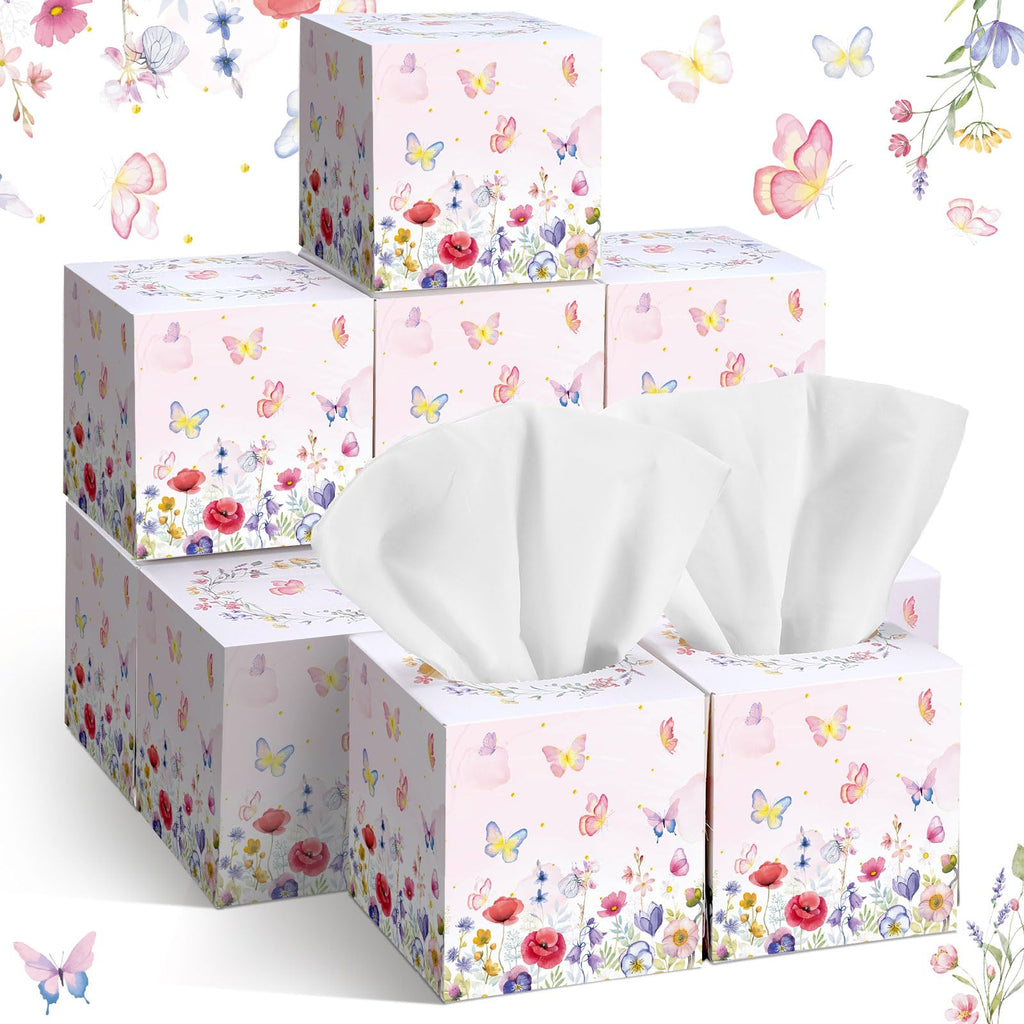 Fourluoo 12 Pack Floral Butterfly Facial Tissues Cube Boxes 600 Sheet 3 Ply