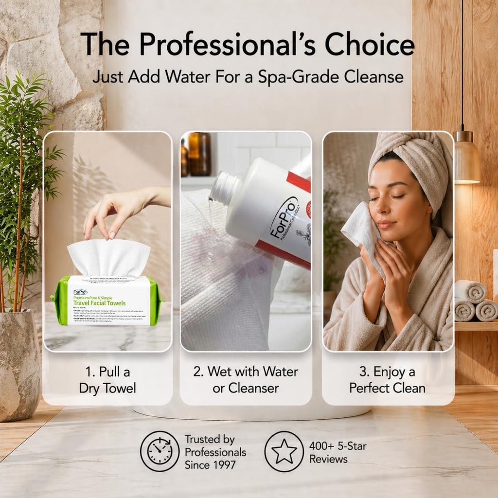 ForPro Pure & Simple Travel Facial Towels, 600ct, 8"x8", Vegan Cruelty-Free