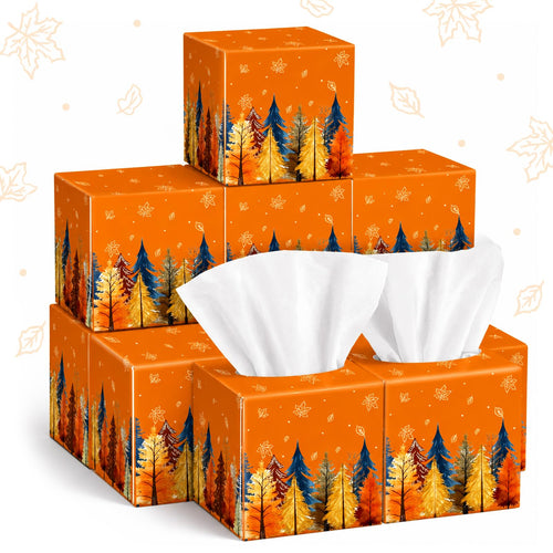 Whaline 12Pcs Fall Facial Tissues Cube Boxes Boho Autumn Trees Maple Leaves Square Tissue Box Cover with 600 Sheets Napkins for Harvest Thanksgiving Home Car Accessories