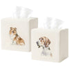 EmbroideryLinen.VN Square Tissue Box Cover Cute Set of 2, Dog - Ivory