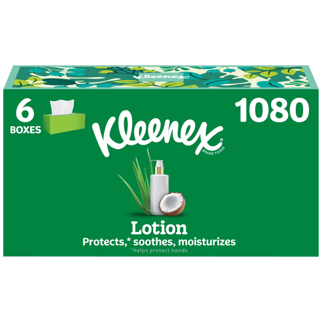 Kleenex Lotion Facial Tissues, 6 Flat Boxes, 180 Tissues per Box