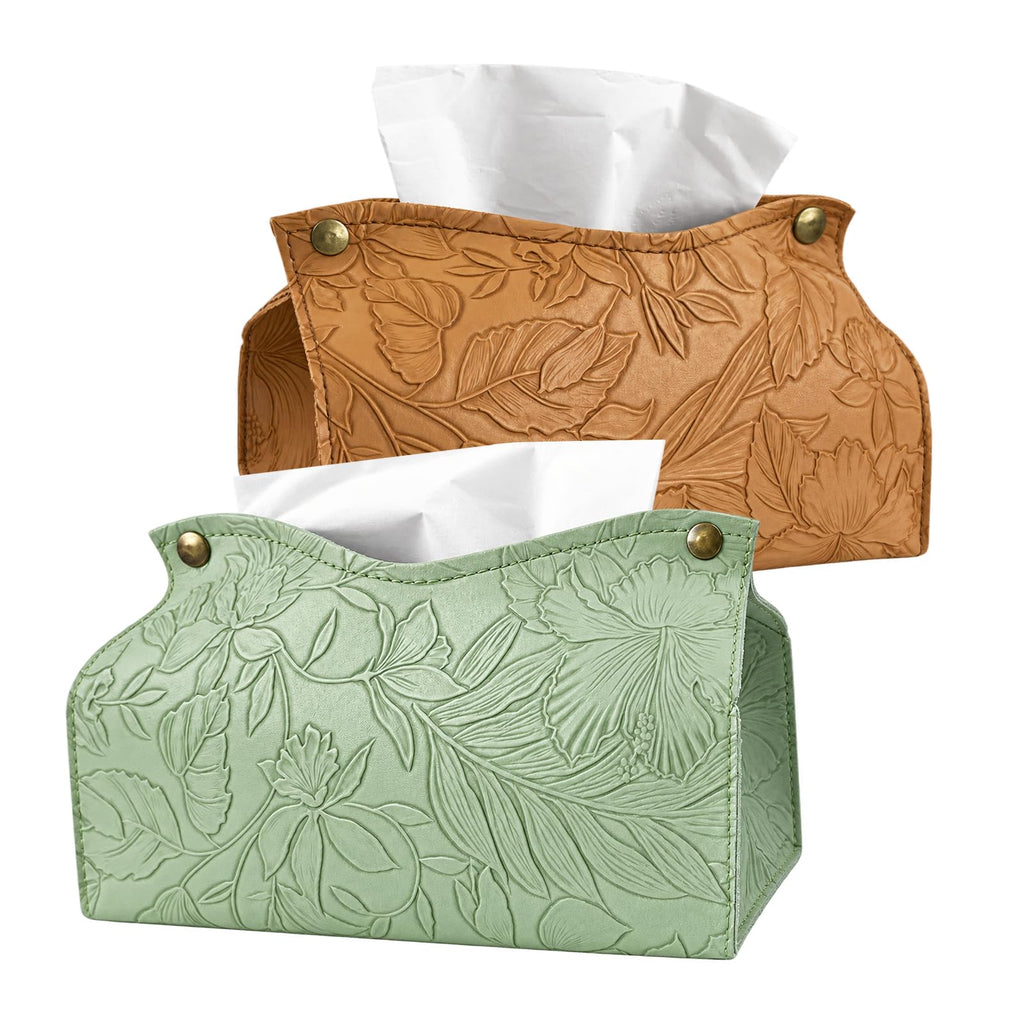 2 Rectangular Tissue Box Covers – Premium PU Leather,Embossed Faux Leather