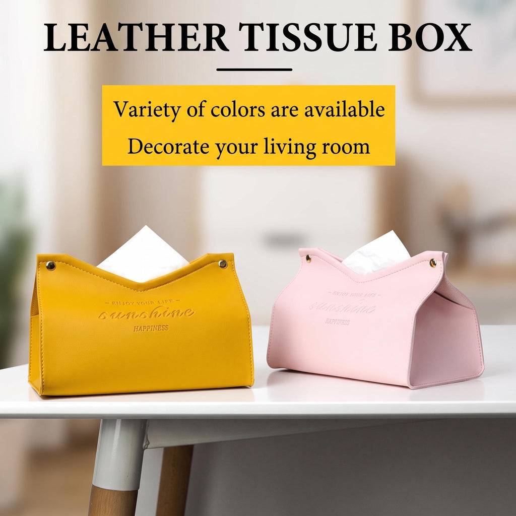 Tissue Box Cover Rectangle, Premium PU Leather Minimalist Tissue Holder with Snap Closure, Modern Decorative Tissue Dispenser for Bathroom Vanity, Bedroom Nightstand, Living Room & Office (Pink)