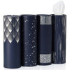 4 Pack Navy Blue Car Tissue Holder with Facial Tissues Bulk, Silver Foil