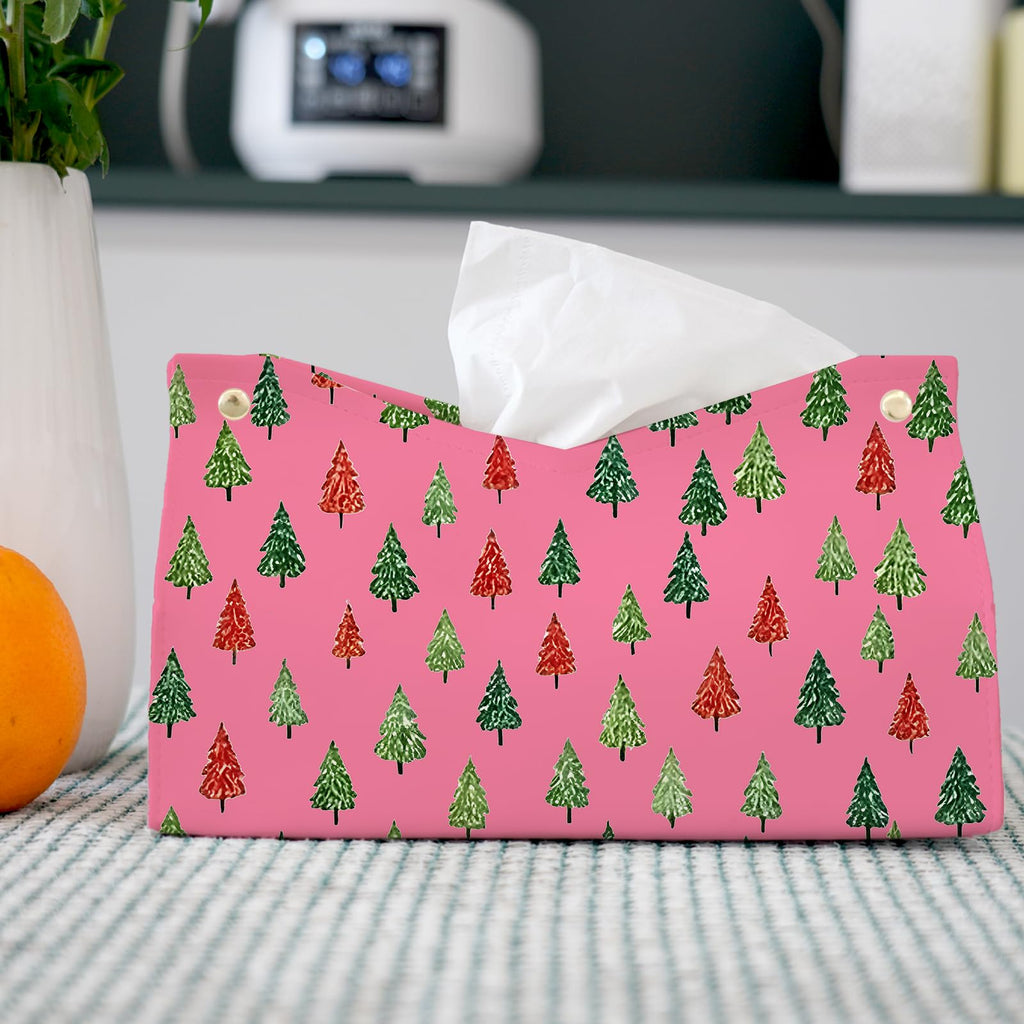 PaJiaNi Pink Christmas Tissue Box Cover Rectangle for Winter Holiday Decor