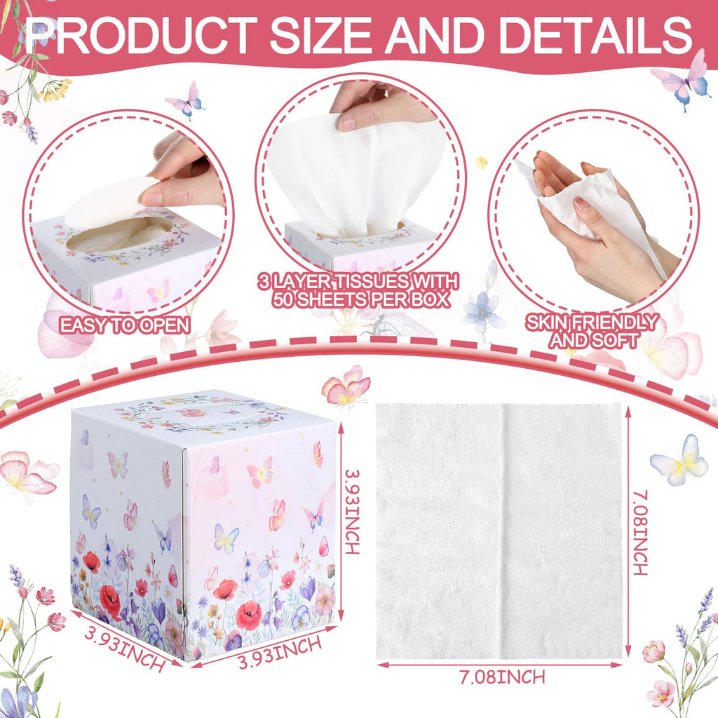 Fourluoo 12 Pack Floral Butterfly Facial Tissues Cube Boxes 600 Sheet 3 Ply