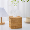 Hand-Woven Rattan Tissue Box Cover, Square Wicker Tissue Holder, Natural Woven Facial Napkin Holder