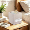 Square PU Leather Tissue Box Cover with Top Storage Tray,Tissues Dispenser