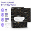 Premium Facial Tissues, Black and Gold Luxury Box Design, 2-Ply, 200 Sheets Per Box, 15 Pack, Hypoallergenic