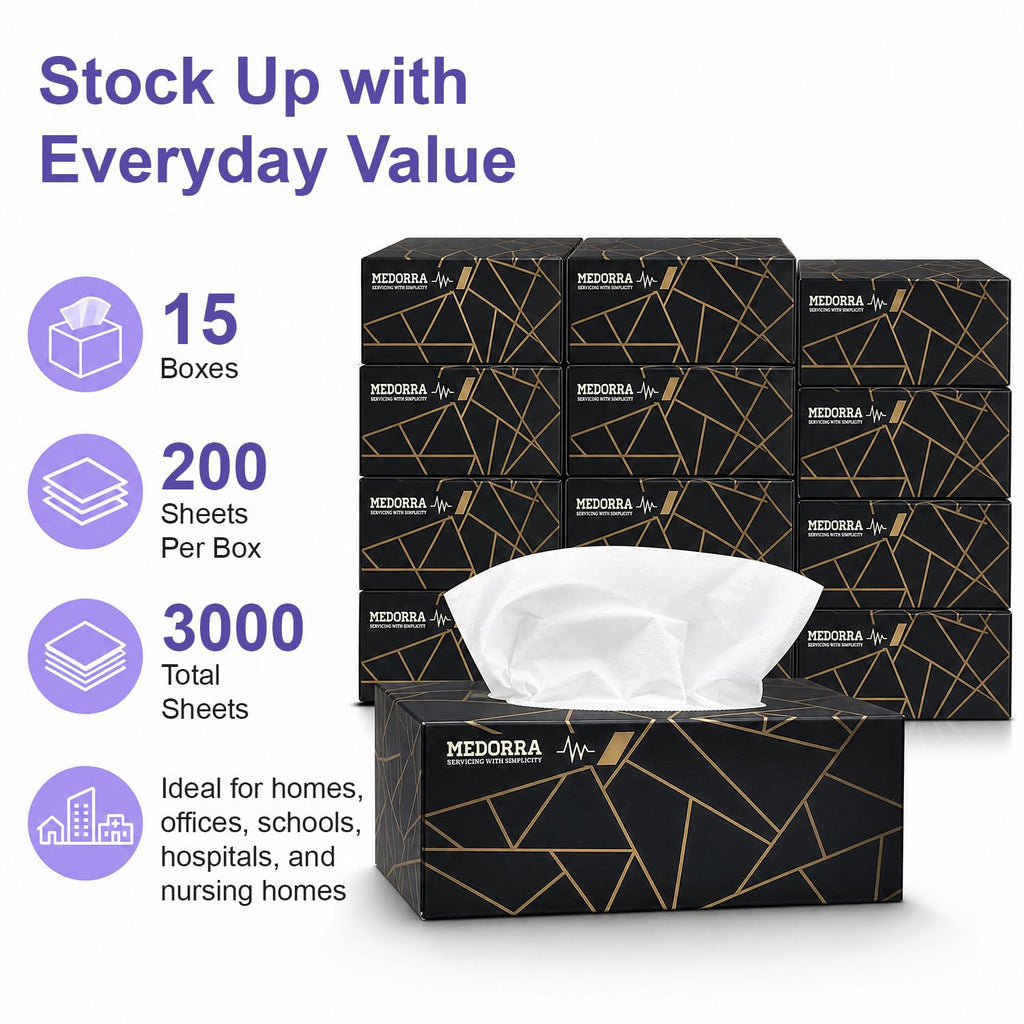 Premium Facial Tissues, Black and Gold Luxury Box Design, 2-Ply, 200 Sheets Per Box, 15 Pack, Hypoallergenic