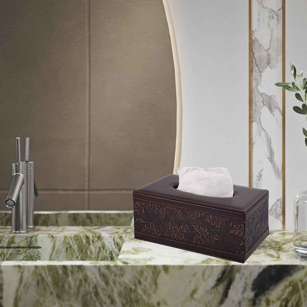 Antique PU Leather Tissue Box Holder Cover Rectangular Napkin Case Dispenser,Home Office Car Tissue Holder with Magnetic Bottom,Facial Tissue Organizer (Retro)