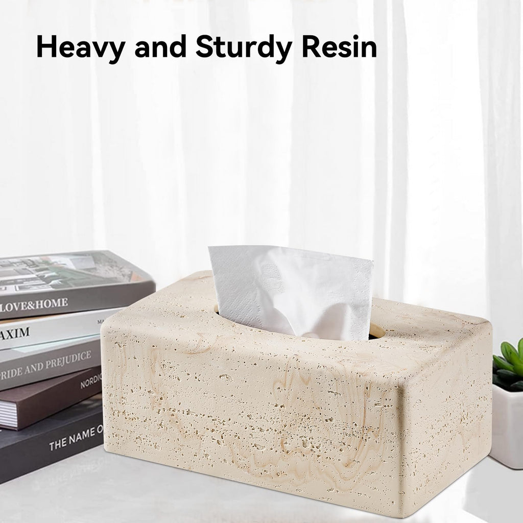 Natural Travertine Textures Tissue Box Cover Rectangular (Only Suitable for Standard Sized Tissue Box) for Decor,Resin Tissue Box for Bathroom Countertop,Bedside,Office（Made of Resin, Height of 4 in