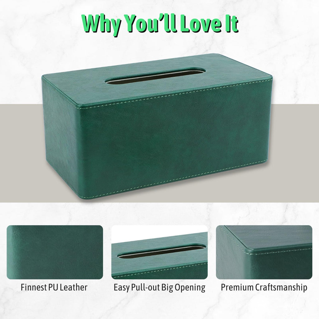 Lorteme Tissue Box Cover Rectangle, Decorative PU Leather Tissue Holder