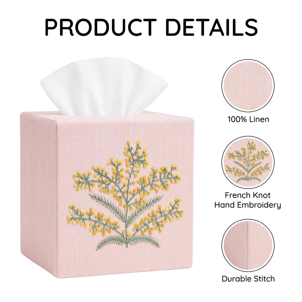 EmbroideryLinen.VN Square Tissue Box Cover Cute Set of 2, Pink