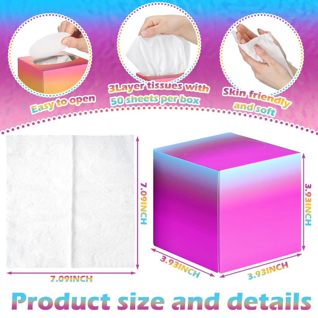 Fourluoo 12 Pack Facial Tissues Cube Boxes Face Box 600 Sheets 3 Ply Soft Paper Square Tissues Bulk for Car Pocket Toilet Household Bedroom Family(Gradient Color)
