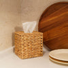 PINXIURY Water Hyacinth Handwoven Tissue Box Cover, Natural Handmade Wicker Napkin Box Holder, Handcrafted Square Facial Tissue, Rustic Decorative on Table and Bathroom, Office, Boho Decorative