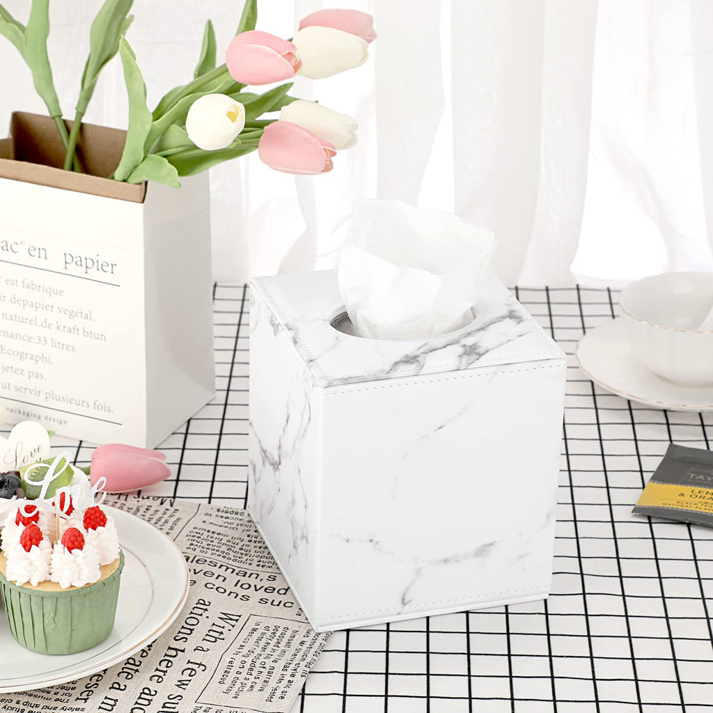 Sumnacon Square Tissue Box Cover with Magnetic Bottom, PU Tissue Box Holder