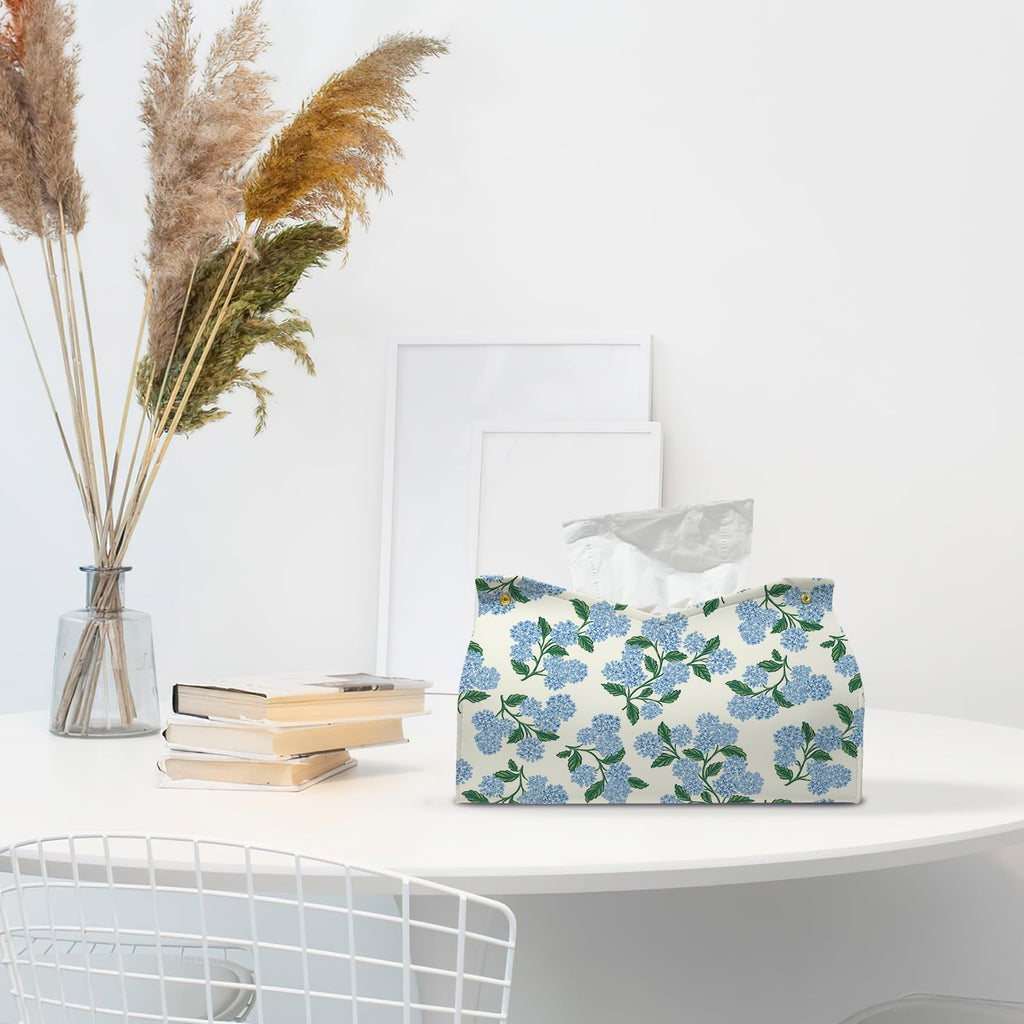 PaJiaNi Blue Hydrangea Floral Tissue Box Cover Rectangle for Office Decor