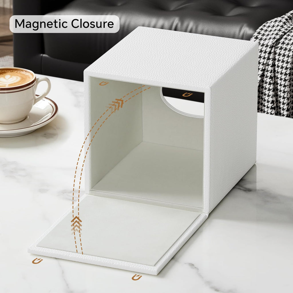 JLAMBOM PU Leather Tissue Box Cover Square Tissue Box Holder (White)