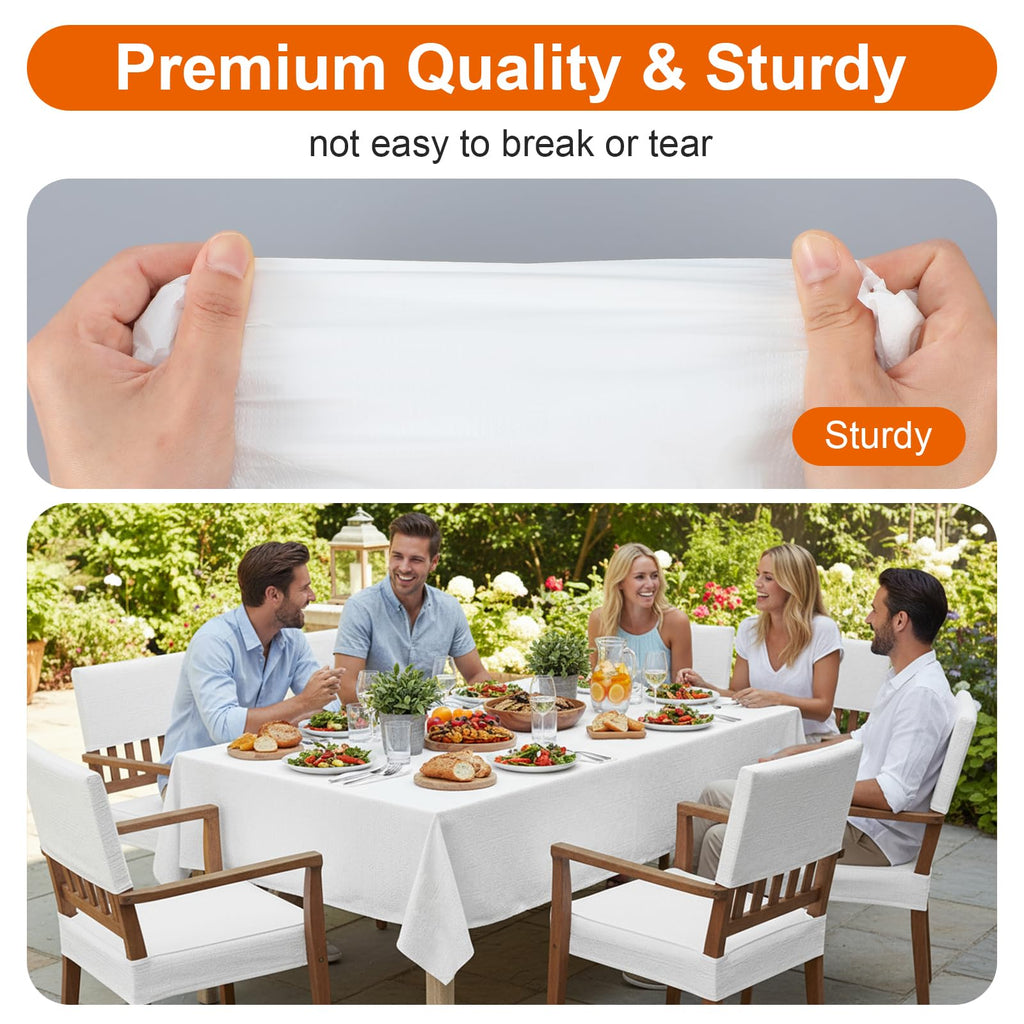 xozeooeu 15 Pack White Paper Tablecloths for Rectangle Tables 55 x 108 Inch, 3 Ply Disposable Table Cloths with Plastic Backing for Wedding, Birthday Party, Banquet