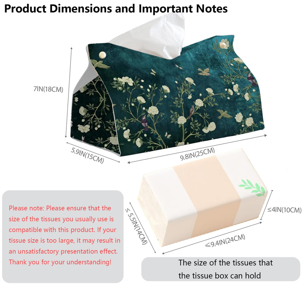 PaJiaNi Chinoiserie Bird Floral Tissue Box Cover Rectangle for Desk Decor