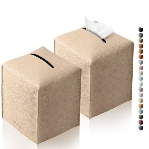 Tissue Box Cover, Tclouda, Modern PU Leather Square Tissue Box Holder for Creative Decorative, 2 Pack, Ideal for Bathrooms/Office/Car/Nightstand/Outdoor Tent/Dining Table, 5