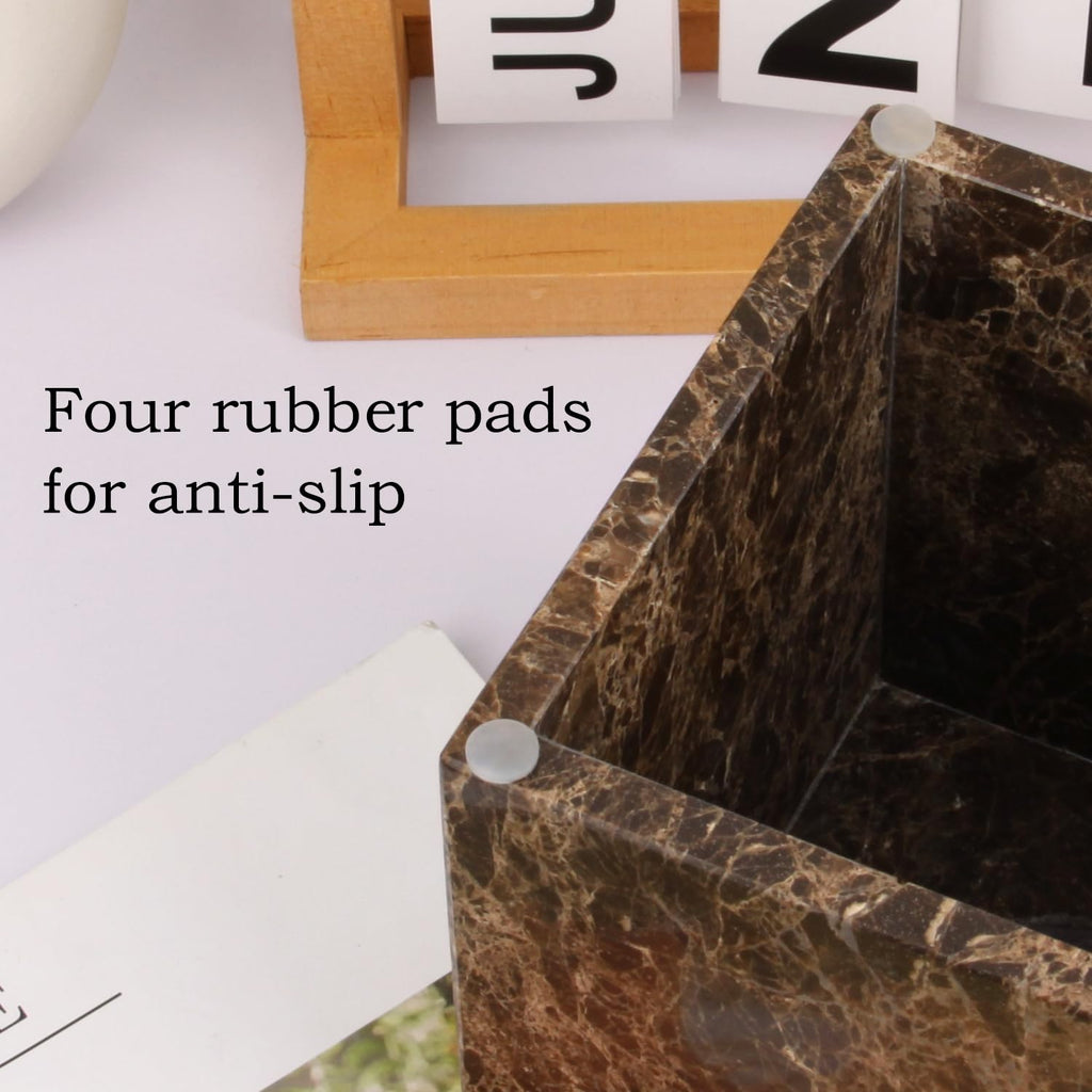 Natural Marble Square Tissue Box Cover,Stone Modern Decorative Sturdy Napkin Box Holder Case,Facial Paper Organizer for Bathroom Vanity Toilet Countertop,Kitchen (1, Dark Brown, 5.71 * 5.71 * 5.51)