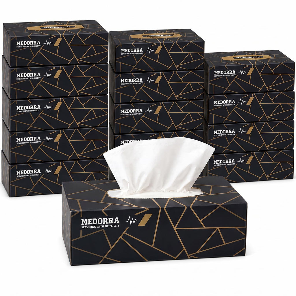 Premium Facial Tissues, Black and Gold Luxury Box Design, 2-Ply, 200 Sheets Per Box, 15 Pack, Hypoallergenic