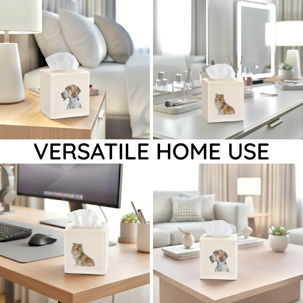 EmbroideryLinen.VN Square Tissue Box Cover Cute Set of 2, Dog - Ivory
