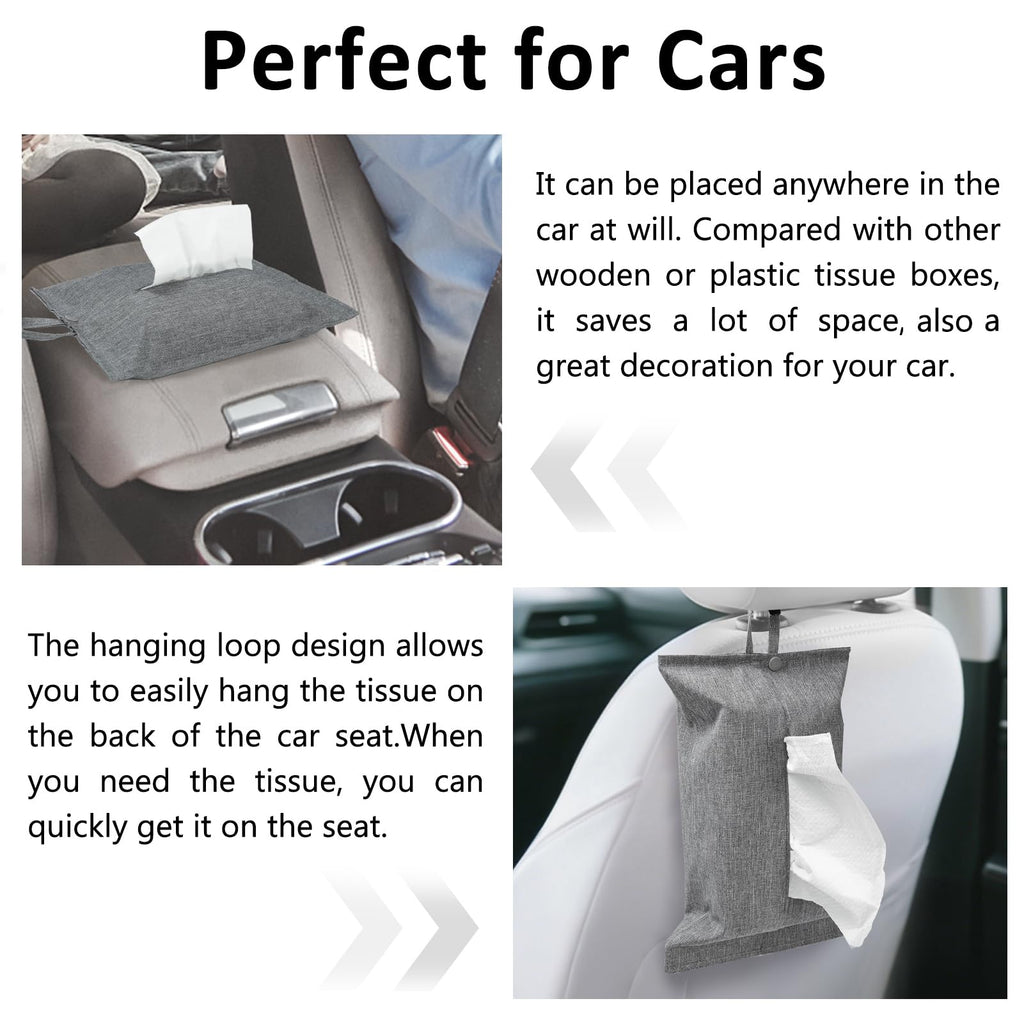 kakaforsa Toilet Paper Holder Reusable Tissue Holder Travel Tissue Holder Wall Hanging Tissue Box Cover Toilet Paper Storage Rectangle Napkin Holder Cloth Tissue Box for Car Office Desk, Gray