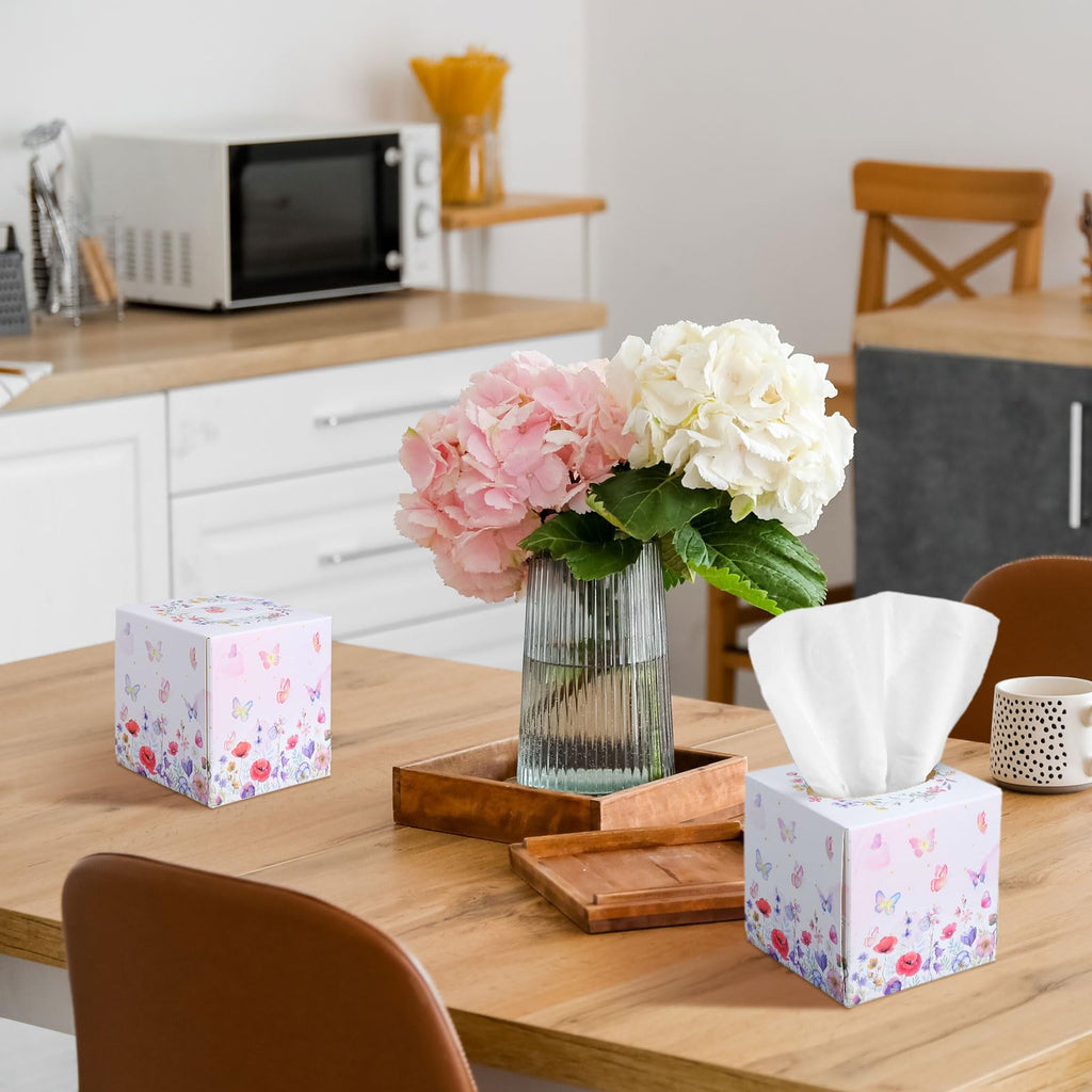 Fourluoo 12 Pack Floral Butterfly Facial Tissues Cube Boxes 600 Sheet 3 Ply