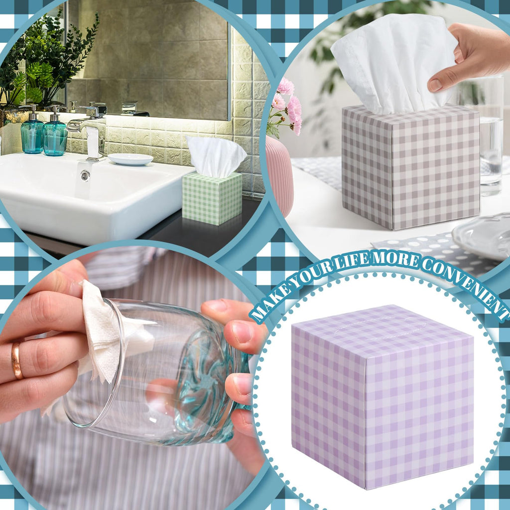 Fourluoo 12 Pack Summer Colorful Plaid Facial Tissues Cube Face Boxes 600 Sheets 3 Ply Small Square Tissues Bulk for Car Bedroom Supplies