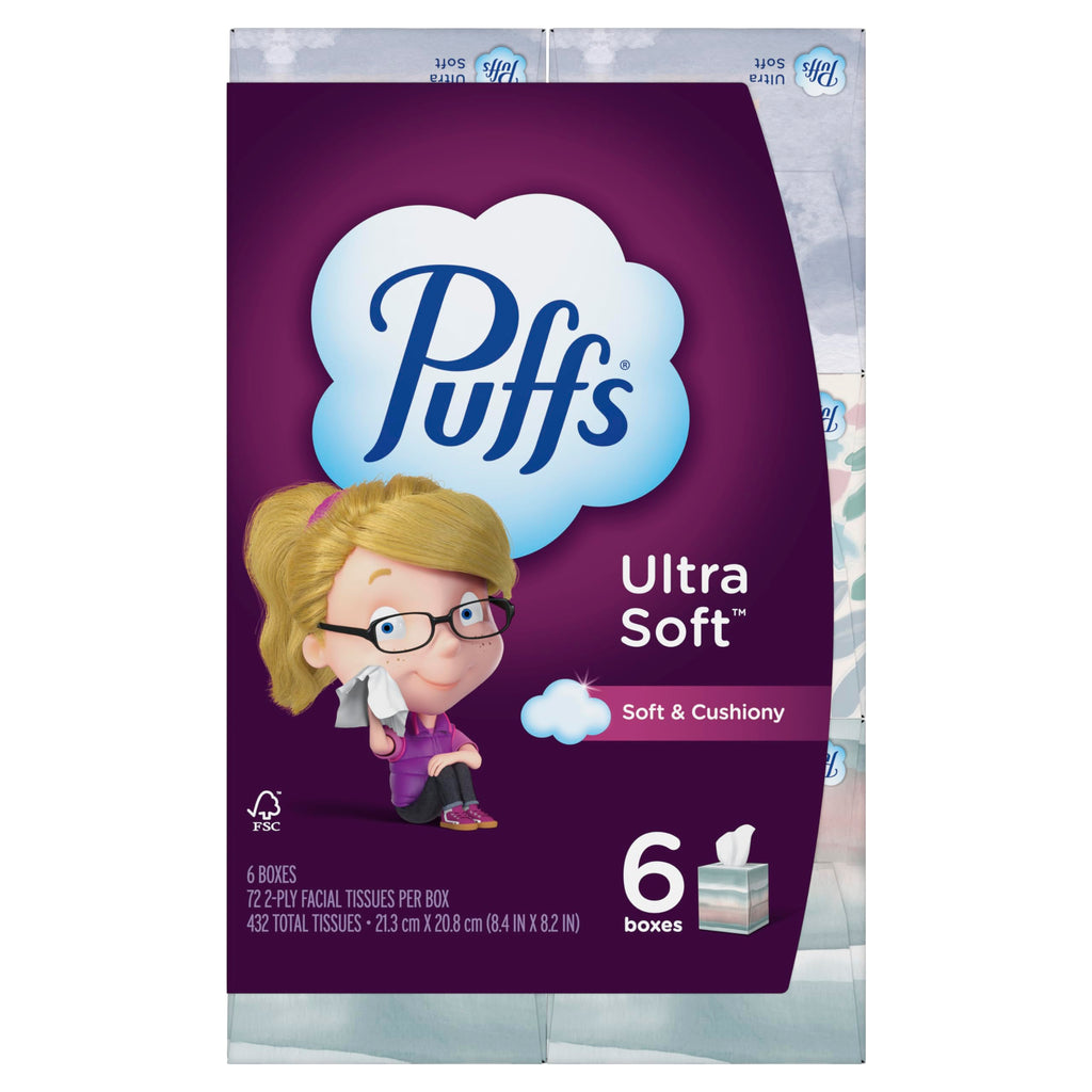 Puffs Ultra Soft Facial Tissuess, Mega Cube, 72 Count (Pack of 24)